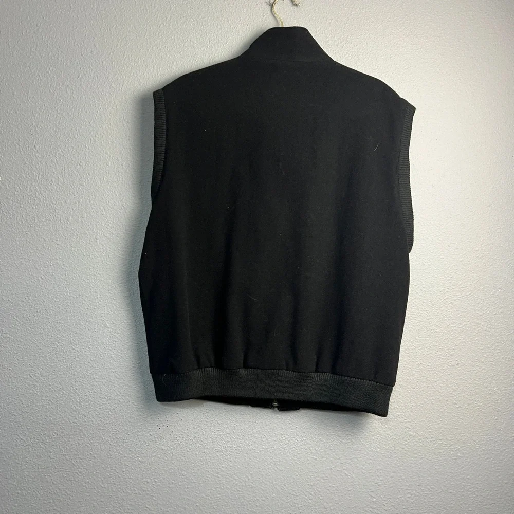 Austin Reed London Mens Large Black Wool Cashmere Full Zip Bomber Vest Mock Neck